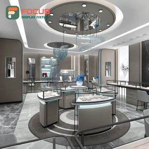 Vitrine de présentation de bijoux en bois haut de gamme moderne avec éclairage LED en verre et métal pour boutique de détail - Product Image 1