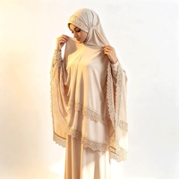Conjunto de Falda y Khimar con Ribete de Encaje para Mujer, Ropa de Oración Musulmana, Abaya Modesta de Dos Piezas, Ropa Islámica, Hiyab de Cobertura Completa, Talla Grande
