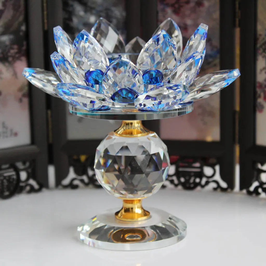 JY Wholesales k9 clear crystal glass candle candlestick holders stick for decor crystal lotus flower candle holder