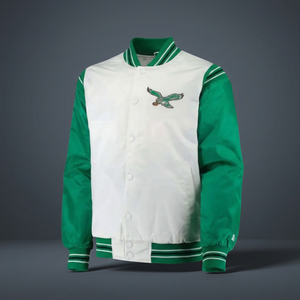 New Design <b>White</b> Green Baseball Stylish Custom 100% Polyester Fiber Satin Stand Vintage Bomber <b>Jacket</b> <b>Men</b> Women Winter Wears - Product Image 3