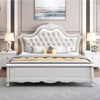 Lit de style traditionnel de luxe de haute qualité, taille King Queen, cadre de lit en bois massif pour meubles de chambre à coucher