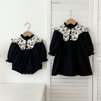 Automne enfants filles robe à manches longues nouveau-né bébé fleur impression barboteuse vêtements en coton pour enfants