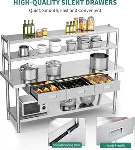 ציוד מטבח מסחרי 72 \ "x 24 \" שולחן עבודה נירוסטה עם <span class=keywords><strong>3</strong></span> מגירות ומדף 72 "x 12" לאחסון תקורה - Product Image 2