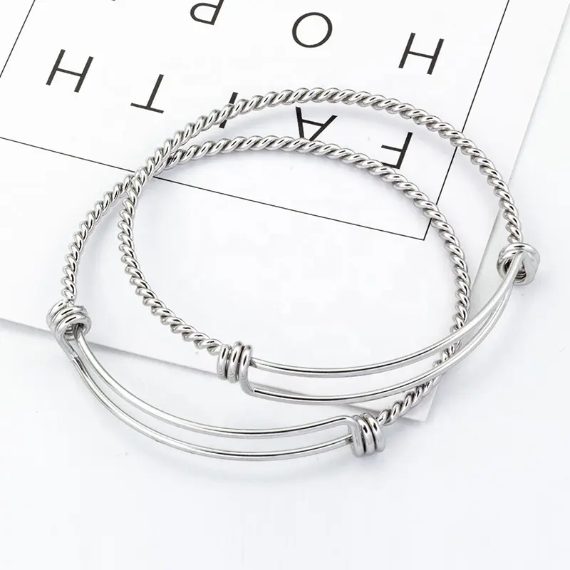 Chất lượng cao DIY Charm Twisted Wire Bangle 316L thép không gỉ mở rộng vòng đeo tay phụ nữ đồ trang sức và phụ kiện