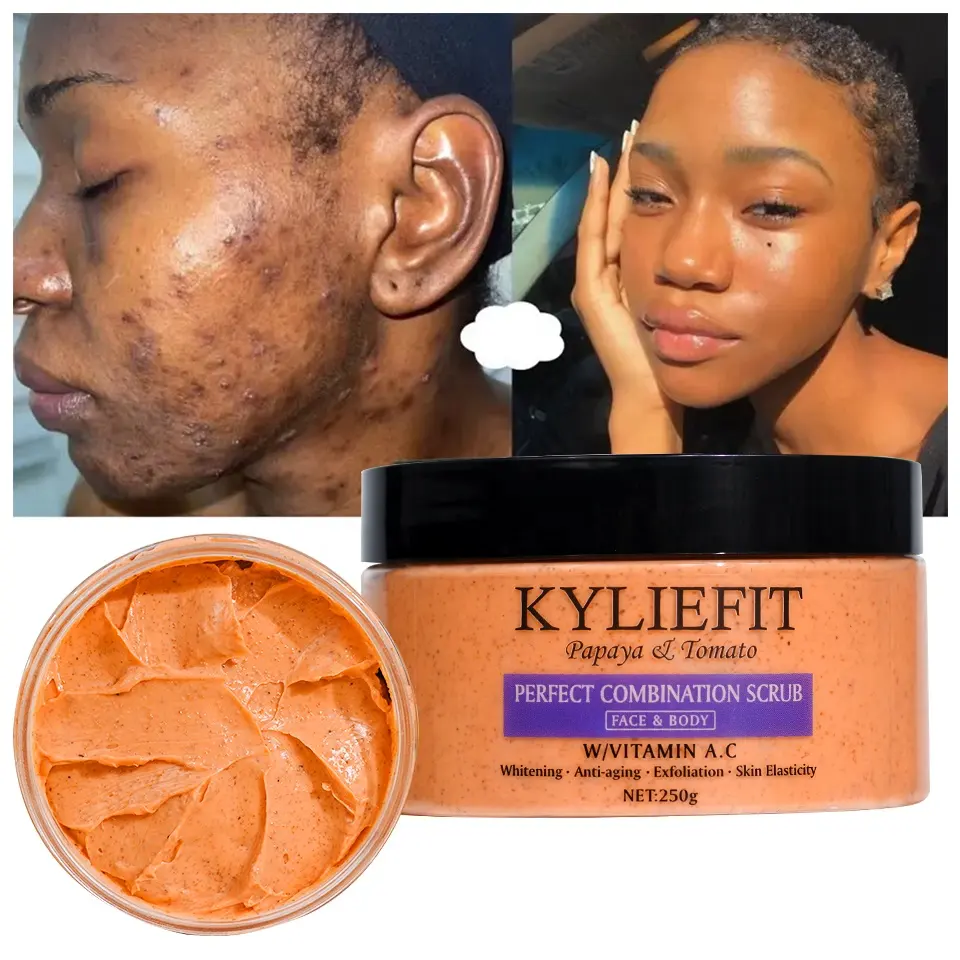 Kyliefit Papaya Exfoliator Natural Turmeric Organic Sea Salt Body Facial Exfoliating Scrub For Black Women