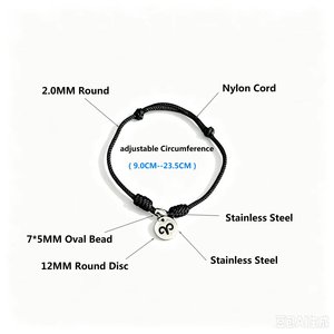 Braccialetto Regolabile in Corda Intrecciata Nera con Ciondolo <span class=keywords><strong>Zodiacale</strong></span> <span class=keywords><strong>Ariete</strong></span> in Acciaio Inox 316, Regalo Personalizzabile OEM & ODM - Product Image 4