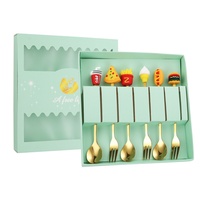 Ensemble cadeau de couverts de table mignons en acier inoxydable, avec cuillère à mélanger à tête en silicone motif poupée de dessin animé et fourchette, pour le café, pour le marché international