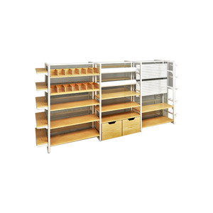 MINISO Estantes minoristas ecológicos de doble cara Estantes de exhibición de madera y metálicos Góndola multiusos para tienda de comestibles - Product Image 4