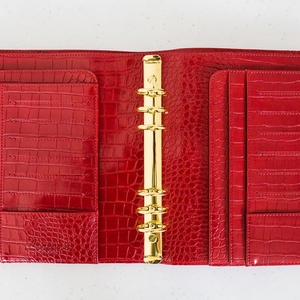 Gold 6 Ring Loose-Leaf A5 <strong>Red</strong> <strong>Croc</strong> Vegan PU Leather Planner Notebook Journal Hard Cover - Product Image 1