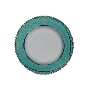 K11 Wedding 13 Inch 33cm Classic Eco-Friendly Glass Plate Dish Charger Plates with <b>Turquoise</b> <b>Beaded</b> Edge for Dinner Use - Product Image 1