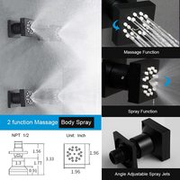 Ensemble de douche thermostatique mural avec jet de pluie massant, pommeau de douche LED 12'' haute pression en laiton massif/acier inoxydable, garantie 5 ans