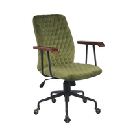 Chaise de bureau pivotante Anji au design contemporain, dossier haut, en velours vert, avec base chromée, chaise réglable en hauteur pour le bureau à domicile