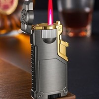 Briquet coupe-vent à trois couleurs créatif avec régulation de gros engrenages Briquet torche rechargeable au butane Flamme réglable