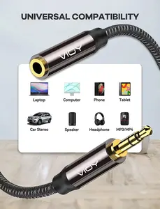 Kabel Audio Stereo pria ke wanita, Aux jalinan nilon kabel untuk iPhone, iPad, ponsel pintar, tablet, pemutar Media