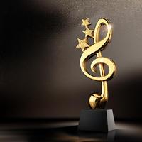 Trophées en cristal et métal doré en forme d'étoile à cinq branches personnalisés en gros pour souvenirs, trophée en forme de note de musique