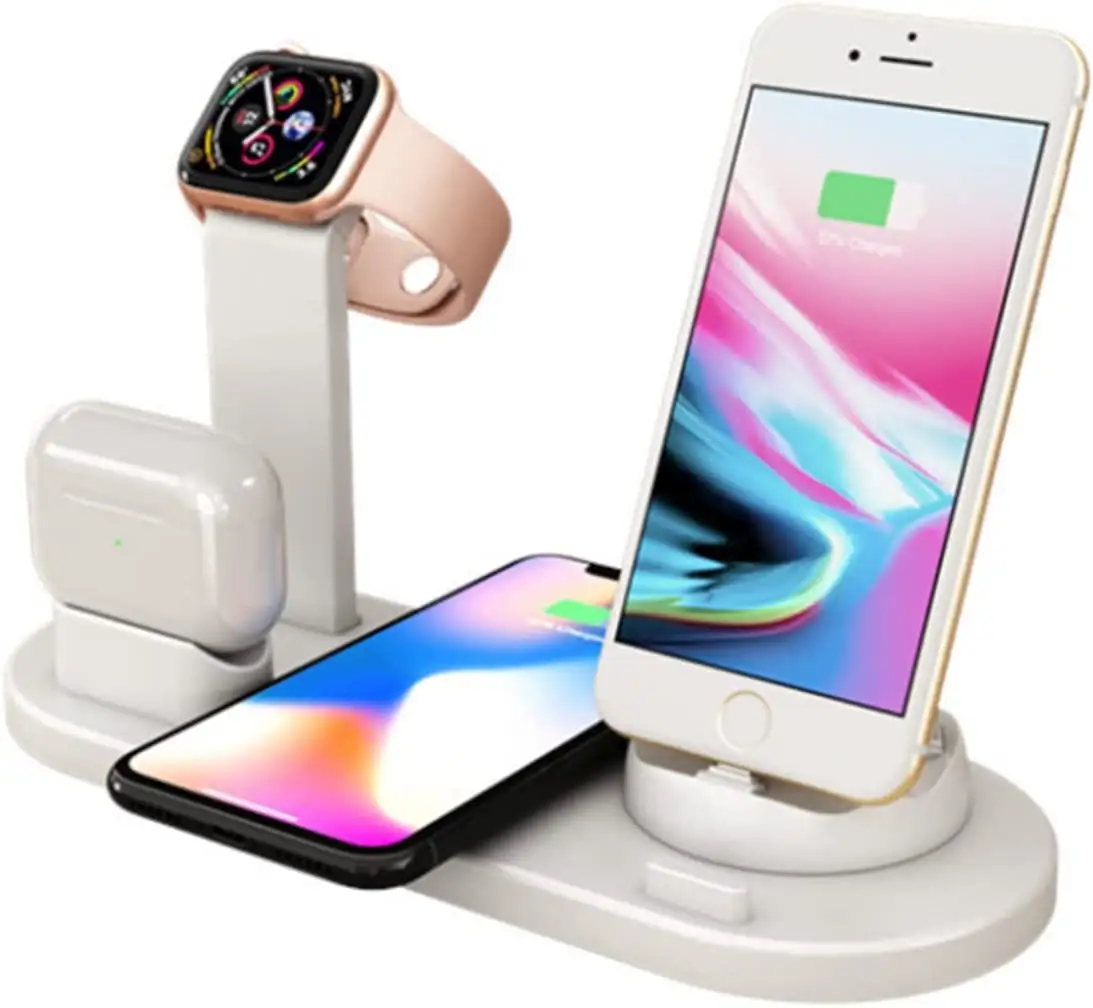 Rocketek Meilleur vendeur sur Alibaba Produit le plus vendu pour Qi AirPods iWatch iPhone 6 en 1 Chargeur sans fil cargadores inalambricos
