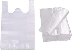 T-Shirt Carry-Out <b>Bags</b>, White Plastic Grocery <b>Bags</b> with Sturdy Handles, Standard Supermarket Size Merchandise <b>Bags</b> - Product Image 5