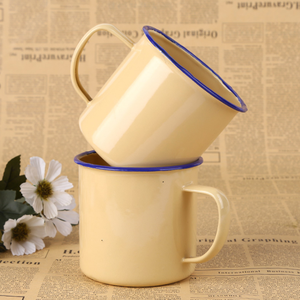 Tasses à thé et à café en émail métallique de camping avec poignée, plusieurs tailles et couleurs : jaune/vert, blanc/crème - Product Image 5