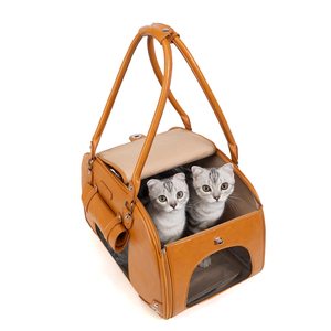 Oxford Fabric Soft-Sided Pet Carrier for Birds Breathable Mesh Transparent Window <b>Backpack</b> Zipper Closure <b>Brown</b> Square Shape - Product Image 6