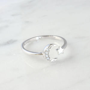 Bagues F1604 étoile et lune pour femmes, micro-pavé de zircon cubique, cadeau islamique, bijoux de mode - Product Image 2