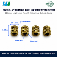 Inserts filetés en laiton à trois niveaux, moletés diamant, pour injection plastique CNC de précision, non standard, OEM