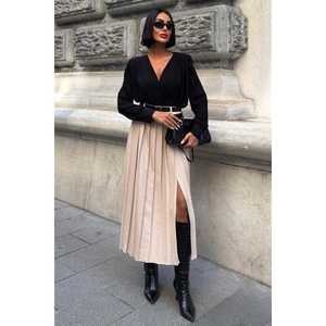 Jupe plissée élégante à taille haute avec double ceinture en satin pour femme 4055 - Product Image 2