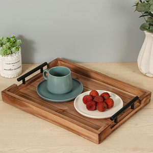 Solid Wood Serving Tray <b>Set</b> <b>Square</b> With Handles For Coffee Tea Snacks Fruit Desserts - Product Image 1