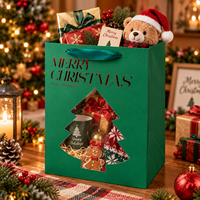 Sacs en papier de Noël en gros avec logo, sacs cadeaux en carton blanc avec fenêtre en PVC, imprimés sur mesure pour l'emballage des fêtes