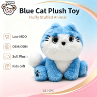 Boneka Kucing Biru Lembut, Mainan Hewan Isi Dakron Bordir, Pereda Stres, MOQ Rendah, OEM ODM, Hadiah Lucu untuk Anak