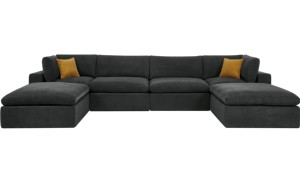 Ensemble modulaire sectionnel en tissu, design en U surdimensionné effet nuage, mousse haute densité, assise profonde, idéal pour appartement - Product Image 2