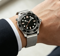 Montre de plongée sportive pour hommes, avec lunette rotative, aiguilles lumineuses, bracelet en maille d'acier inoxydable, montre masculine