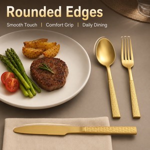 Modern Design 5 Pieces Hammered Handle Silver Flatware Stainless Steel Cutlery <b>Set</b> for Restaurants - Product Image 4