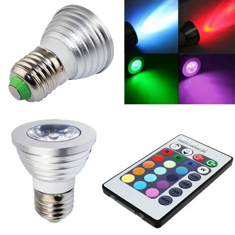 En düşük fiyat 3W LED E27 E14 GU10 RGB LED ampul 16 renk ile LED spot IR kumanda LED sürücü lambası ev partisi dekoru için