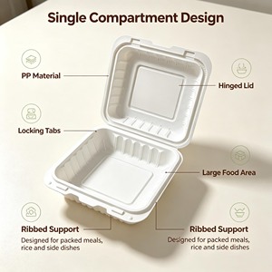 Boîte à hamburger personnalisée en plastique biodégradable, sans PFAS, à charnière, pour plats à emporter, compatible micro-ondes - Product Image 4