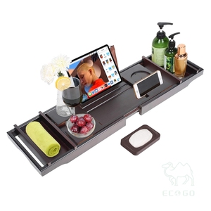 Plateau de baignoire en bambou de luxe avec livre et porte-vin marron - Product Image 3