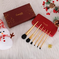6 pièces idée cadeau de luxe Noël or maquillage pinceau ensemble logo personnalisé vente en gros professionnel complet maquillage pinceau avec étui sac