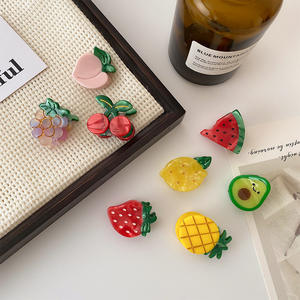 دبوس شعر نسائي لطيف من النحاس والحجر الطبيعي فاكهة صغير دبوس جانبي مصغر مشبك جبهته مكسور أعلى مشبك غطاء رأس للفراولة والكرز - Product Image 1