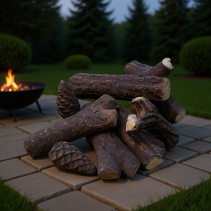 Ensemble de 9 bûches en céramique pour foyer, style rustique, portables et autoportantes, pour cheminée à gaz intérieure et extérieure - Product Image 2