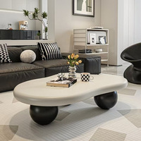 Table Basse Scandinave Moderne en Bois Crème et Noir, Design Nuage Irrégulier Créatif pour Salon, Maison Haut de Gamme Simple