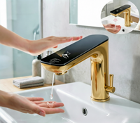 Robinet mitigeur de lavabo gris anthracite à capteur sans contact 2-en-1 (Robinet/Distributeur de savon) avec affichage numérique LED, idéal pour hôtels, maisons et chambres – Meilleures ventes