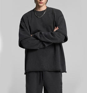 Sweat-shirt à manches longues pour homme, double couche, 100% coton, coupe oversize, style streetwear, vintage, délavé à l'acide, personnalisable avec logo - Product Image 1