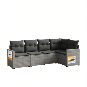 Ensemble de canapés de jardin D0100X3M438 en rotin PE gris, 5 places, meubles d'extérieur, pieds réglables, design contemporain - Product Image 1