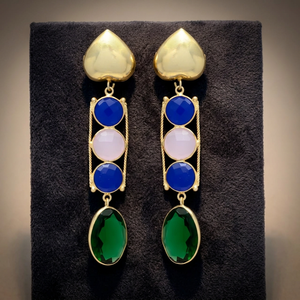 Pendientes de Gema Multicolor con Calcedonia Azul y Rosa, Chapados en Oro, Estilo Étnico, para Unisex/Mujer - Product Image 4