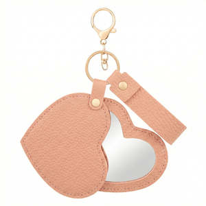 Heart-Shaped Compact <b>Mirror</b> Keychain Litchi Grain Pu Leather Double-Sided Travel <b>Mirror</b> With Swivel <b>Foldable</b> Design - Product Image 4
