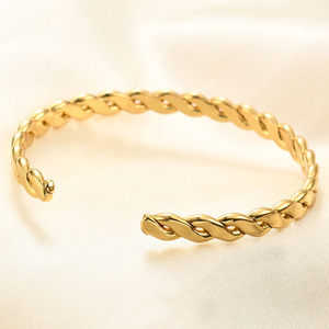 Bracelet torsadé en forme de C, 6 mm, design ouvert réglable, alliage de zinc, bijoux unisexe, couleur or acier - Product Image 2