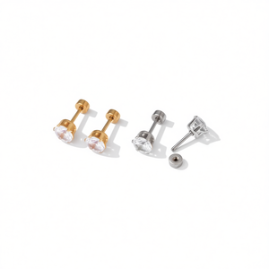 Orecchini pendenti alla moda in acciaio inossidabile color argento e oro con grandi borchie e cristalli bianchi, gioielli da donna - Product Image 2