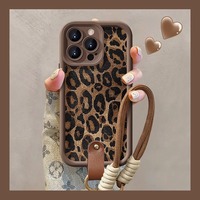 Coque de Téléphone Antichoc Tendance à Motif Léopard avec Cordon pour iPhone 16 15 14 13 12 11 Pro Max, Étuis pour Filles