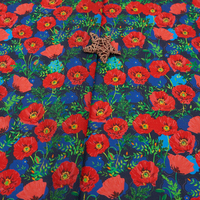 Tissus imprimés hibiscus 100% coton, motifs personnalisés, tissu popeline imprimé fleurs tropicales rouges pour robes et chemises pour femmes