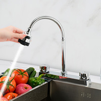Robinet de cuisine universel rotatif de style américain pour camping-car, double poignée, chaud/froid, ABS électroplaqué, interface à double trou, pour évier de camping-car