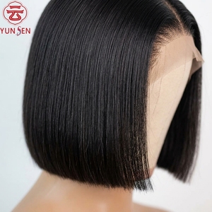 Perruque Chic Courte et Droite Type <span class=keywords><strong>Bob</strong></span> avec Dentelle Transparente Sans Colle Cheveux Humains Vierge Remy Noir Naturel Densité 150% - Product Image 5